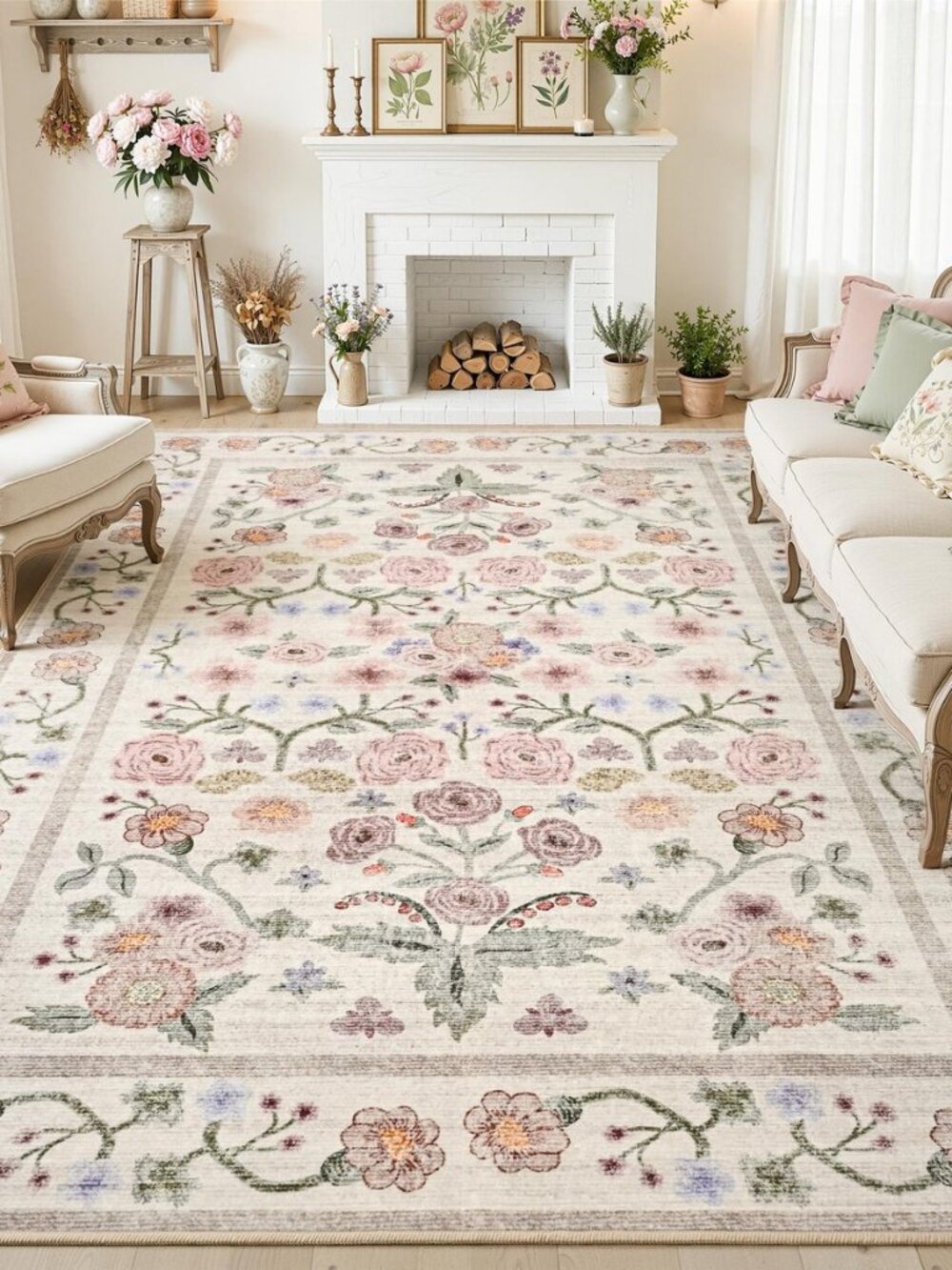6x9 Area Rugs for Living Room Bedroom Floral Large Rug with Rubber Backing